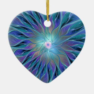 Blue Lila Flower Dream Abstrakt Fractal Art Julgransprydnad Keramik