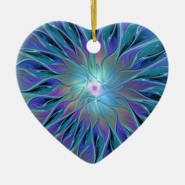 Blue Lila Flower Dream Abstrakt Fractal Art Julgransprydnad Keramik (Framsidan)
