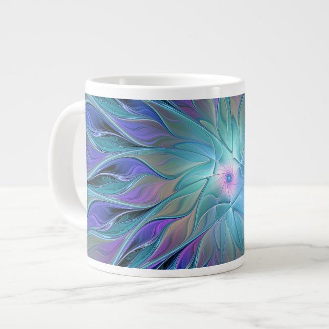 Blue Lila Flower Dream Abstrakt Fractal Art Jumbo Mugg (Framsida vänster)