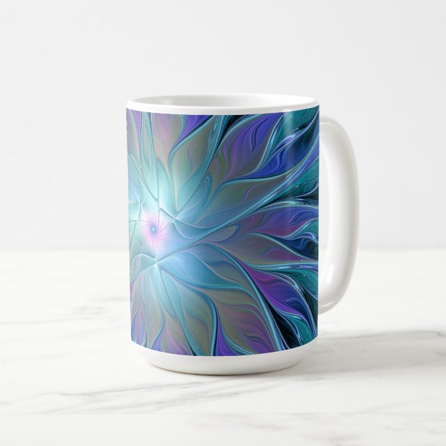 Blue Lila Flower Dream Abstrakt Fractal Art Kaffemugg (Framsida höger)