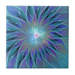 Blue Lila Flower Dream Abstrakt Fractal Art Kakelplatta
