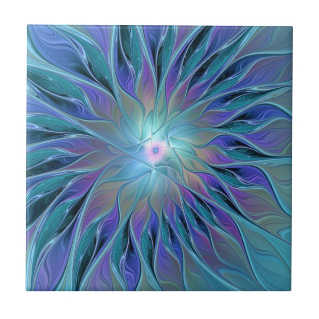 Blue Lila Flower Dream Abstrakt Fractal Art Kakelplatta (Framsidan)