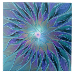 Blue Lila Flower Dream Abstrakt Fractal Art Kakelplatta