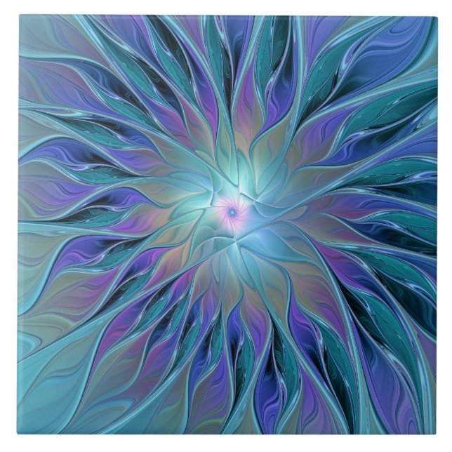 Blue Lila Flower Dream Abstrakt Fractal Art Kakelplatta (Framsidan)