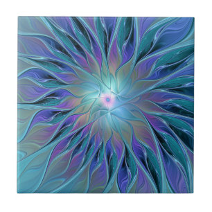 Blue Lila Flower Dream Abstrakt Fractal Art Kakelplatta