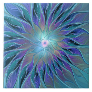Blue Lila Flower Dream Abstrakt Fractal Art Kakelplatta