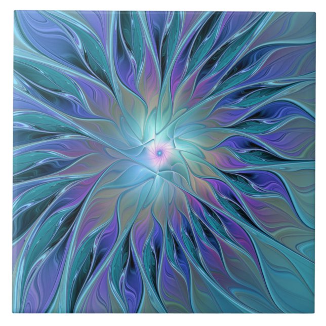 Blue Lila Flower Dream Abstrakt Fractal Art Kakelplatta (Framsidan)