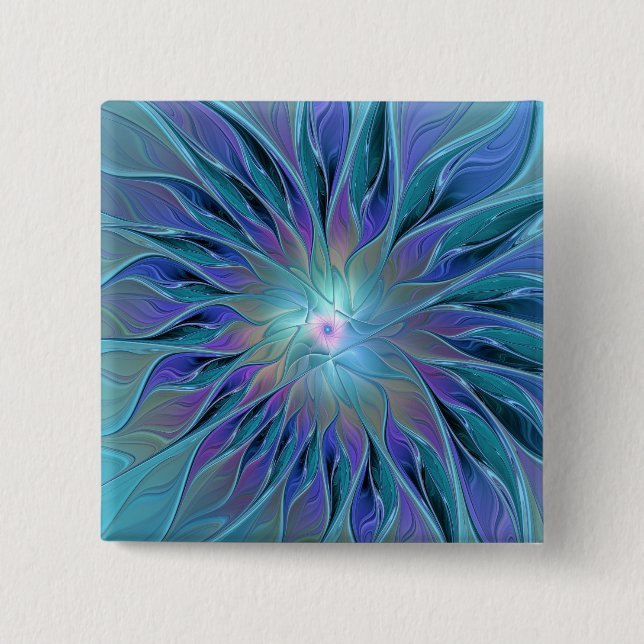 Blue Lila Flower Dream Abstrakt Fractal Art Knapp (Framsida)