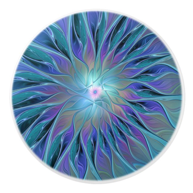 Blue Lila Flower Dream Abstrakt Fractal Art Knopp (Framsidan)