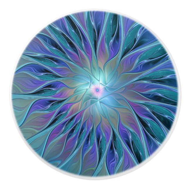 Blue Lila Flower Dream Abstrakt Fractal Art Knopp (Framsidan)