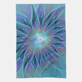 Blue Lila Flower Dream Abstrakt Fractal Art Kökshandduk
