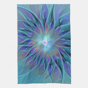 Blue Lila Flower Dream Abstrakt Fractal Art Kökshandduk