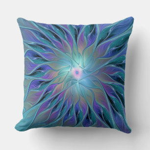 Blue Lila Flower Dream Abstrakt Fractal Art Kudde
