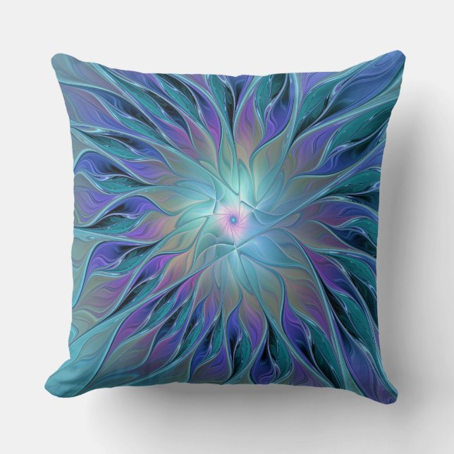Blue Lila Flower Dream Abstrakt Fractal Art Kudde (Framsida)