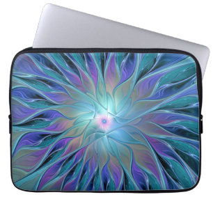 Blue Lila Flower Dream Abstrakt Fractal Art Laptop Fodral