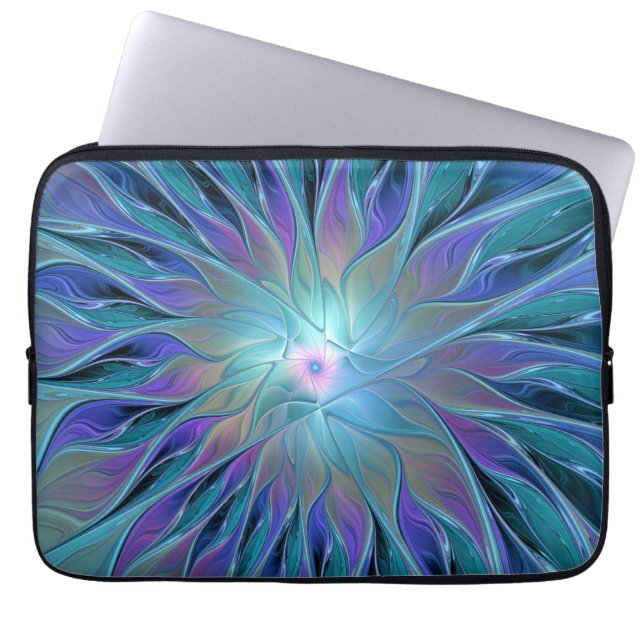 Blue Lila Flower Dream Abstrakt Fractal Art Laptop Fodral (Framsidan)