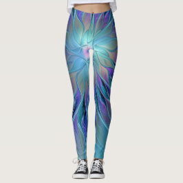 Blue Lila Flower Dream Abstrakt Fractal Art Leggings