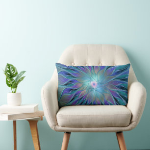 Blue Lila Flower Dream Abstrakt Fractal Art Lumbarkudde