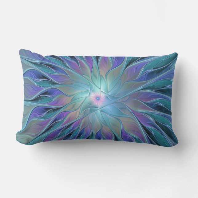 Blue Lila Flower Dream Abstrakt Fractal Art Lumbarkudde (Framsida)