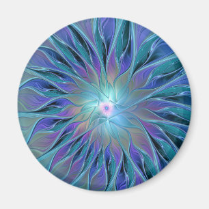 Blue Lila Flower Dream Abstrakt Fractal Art Magnet