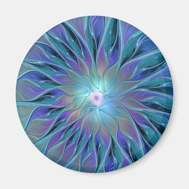 Blue Lila Flower Dream Abstrakt Fractal Art Magnet (Framsidan)