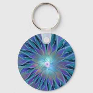 Blue Lila Flower Dream Abstrakt Fractal Art Nyckelring