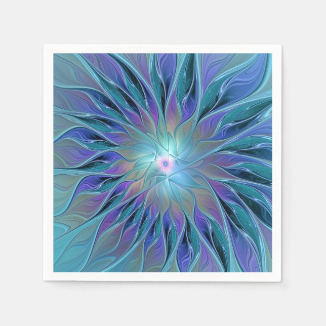 Blue Lila Flower Dream Abstrakt Fractal Art Pappersservett (Framsidan)