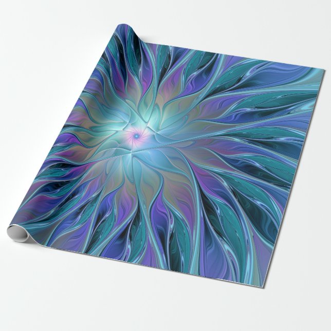Blue Lila Flower Dream Abstrakt Fractal Art Presentpapper (Utrullad)