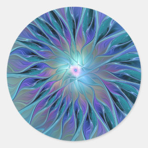 Blue Lila Flower Dream Abstrakt Fractal Art Runt Klistermärke