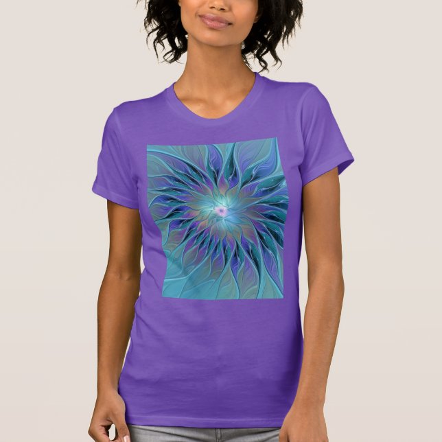 Blue Lila Flower Dream Abstrakt Fractal Art T Shirt (Framsida)