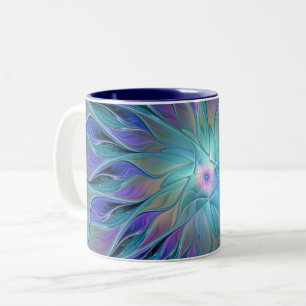 Blue Lila Flower Dream Abstrakt Fractal Art Två-Tonad Mugg