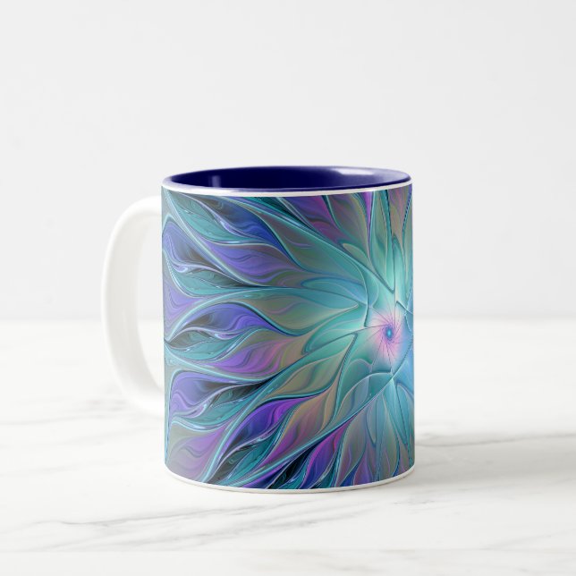 Blue Lila Flower Dream Abstrakt Fractal Art Två-Tonad Mugg (Framsida vänster)