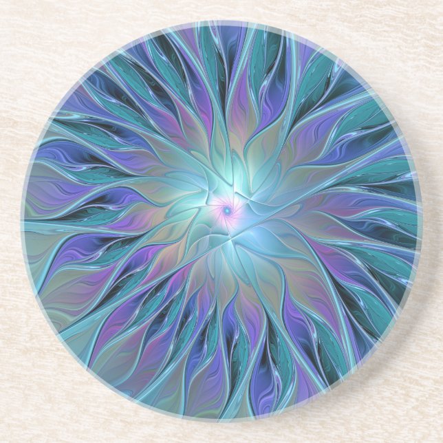 Blue Lila Flower Dream Abstrakt Fractal Art Underlägg (Framsidan)