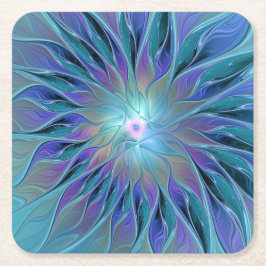 Blue Lila Flower Dream Abstrakt Fractal Art Underlägg Papper Kvadrat
