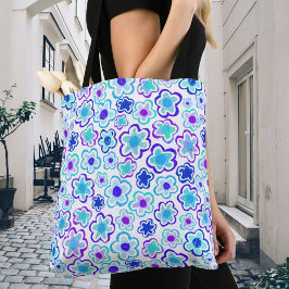 Blue Lila Flower Hand Drawn Summer Blommigt Tygkasse