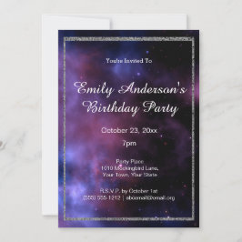 Blue Lila Galaxy Silver Birthday Inbjudningar