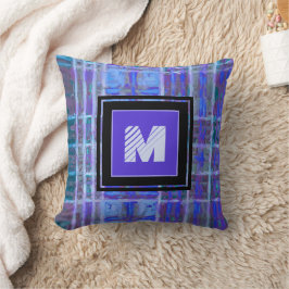 Blue Lila Geometric Watercolor Monogram Kudde