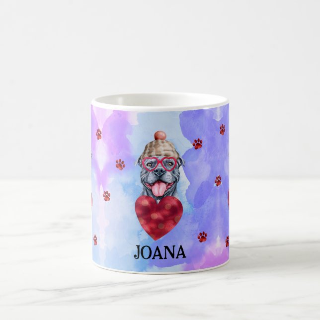 Blue Lila Grått Pitbull Valentine Day Gift Hund Kaffemugg (Center)