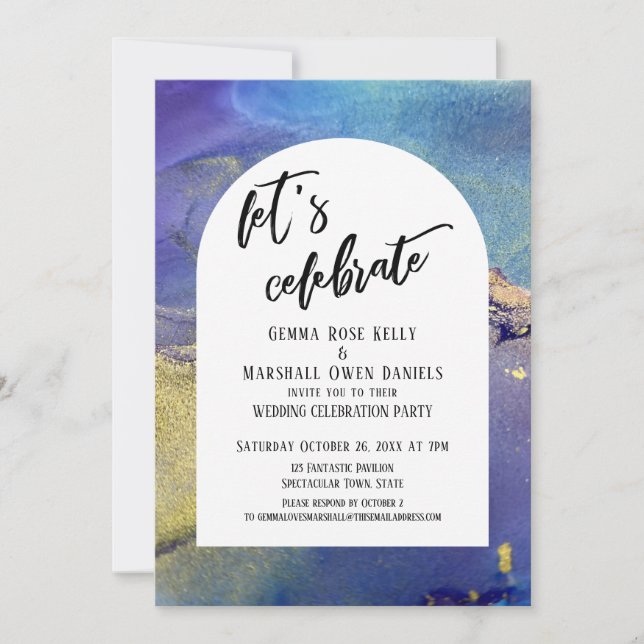 Blue Lila Guld Bläck Låt oss Celebrate Arch Inbjudningar (Framsida)