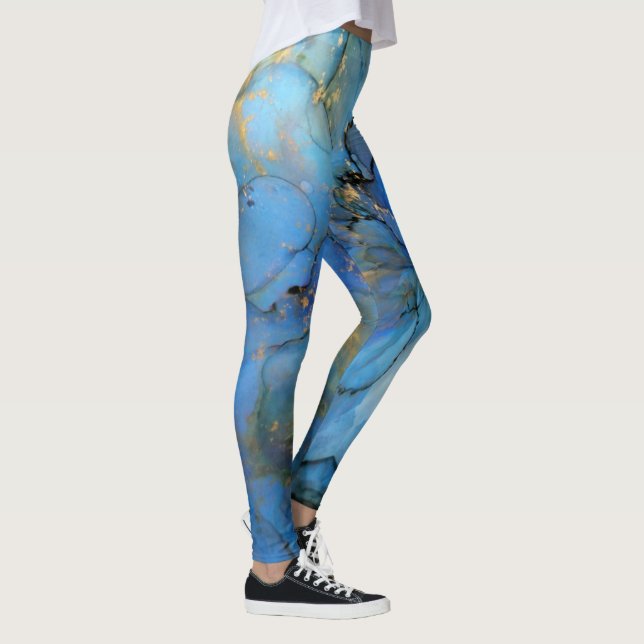 Blue lila guld marble abstrakt scifi leggings (Höger)
