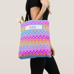 Blue Lila Gult Rainbow Chevron Monogrammed Tygkasse