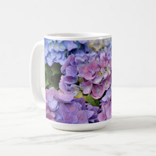 Blue Lila Hydrangea Flower Blommigt Mugg Kopp