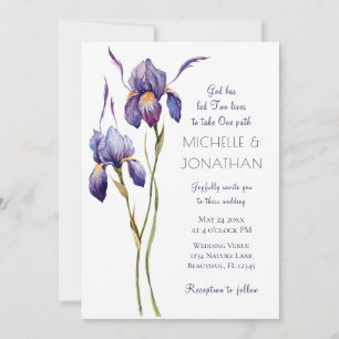 Blue Lila Iris Modern Blommigt Christian Bröllop Inbjudningar