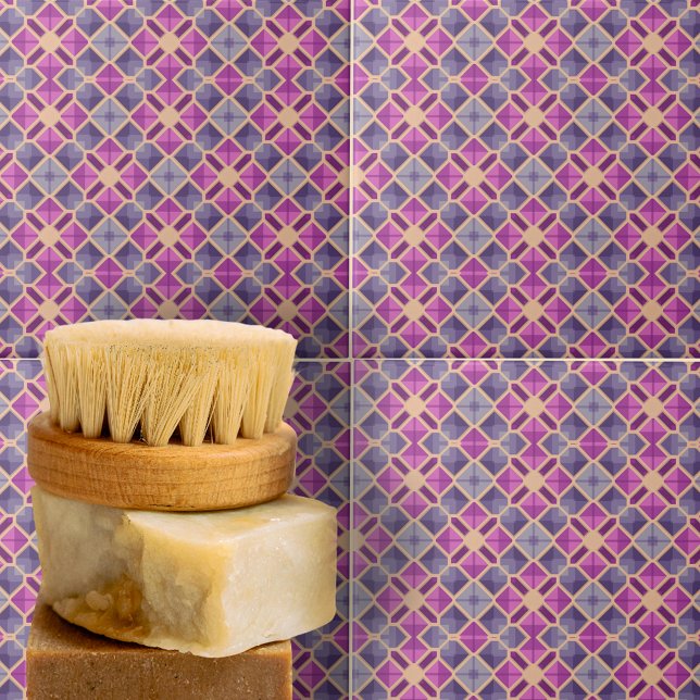 Blue Lila Lavender Mosaic Geometric Mönster Kakelplatta (Skapare uppladdad)