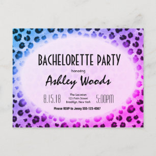 Blue Lila Leopard Print Bachelorette Party Vykort