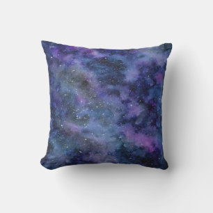 Blue Lila Majestic Starry Nebula Watercolor Kudde