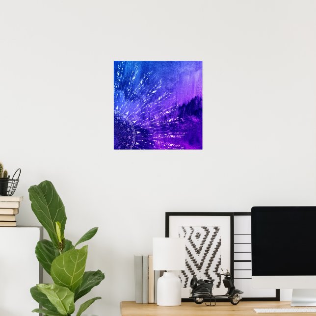 Blue Lila Mandala Clouds Boho Bohemian Poster (Hemmakontoret)