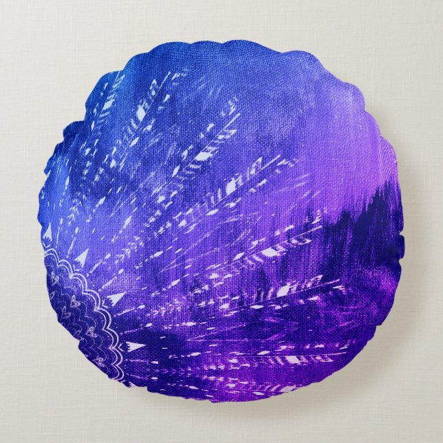Blue Lila Mandala Clouds Boho Bohemian Throw Pil Rund Kudde (Framsidan)