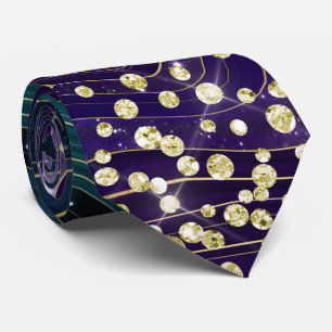 Blue & Lila Marble Guld Glitter Necktie Slips
