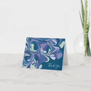 Blue Lila Marble Swirl Mönster Modern Foldad Tack Kort